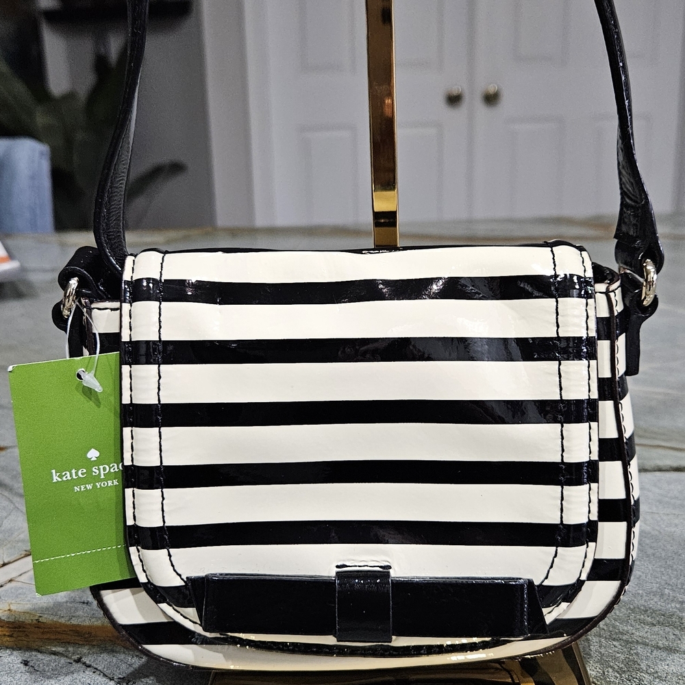 Kate Spade Black and White Striped Crossbody Bag